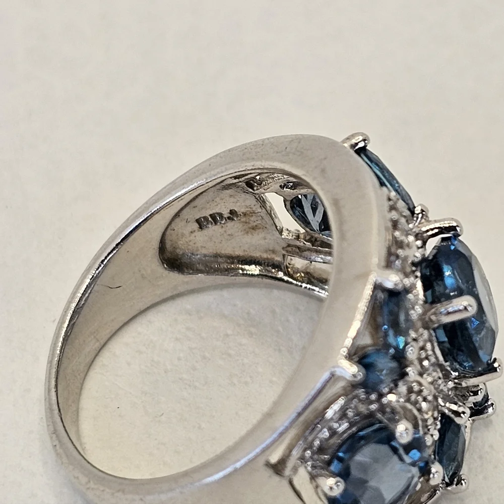Natural London Blue Topaz Ring Rhodium Sterling Silver Size 7! New - Picture 9 of 12
